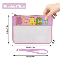 2 Pcs Chenille Letter Clear Zipper Pouch Cosmetic Travel Snack Beach Gym Bag