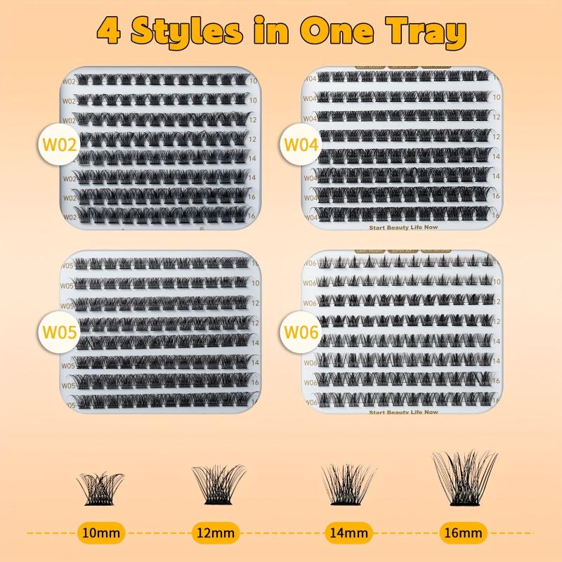384pcs 4 Style Cluster Lashes Individual Eyelashes Extensions DIY Wispy Fluffy