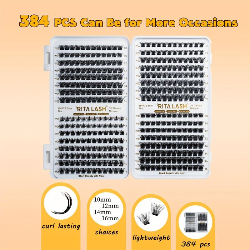 384pcs 4 Style Cluster Lashes Individual Eyelashes Extensions DIY Wispy Fluffy
