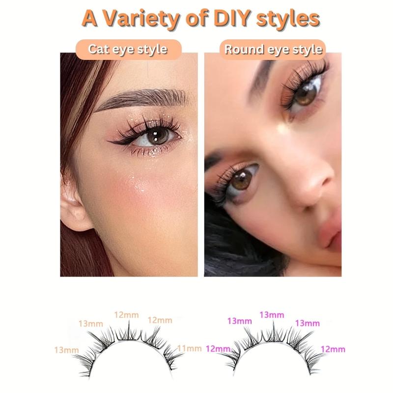 100pcs Clusters Lashes DIY Cat Eye Fluffy Curling Soft Faux Mink False Eyelashes