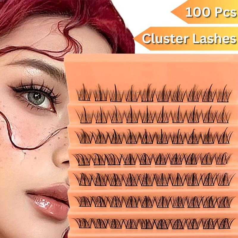 100pcs Clusters Lashes DIY Cat Eye Fluffy Curling Soft Faux Mink False Eyelashes