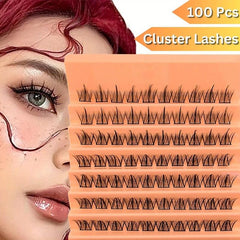 100pcs Clusters Lashes DIY Cat Eye Fluffy Curling Soft Faux Mink False Eyelashes