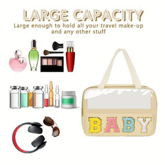 Chenille Letter Patch Clear Bag + Nylon Makeup Pouch