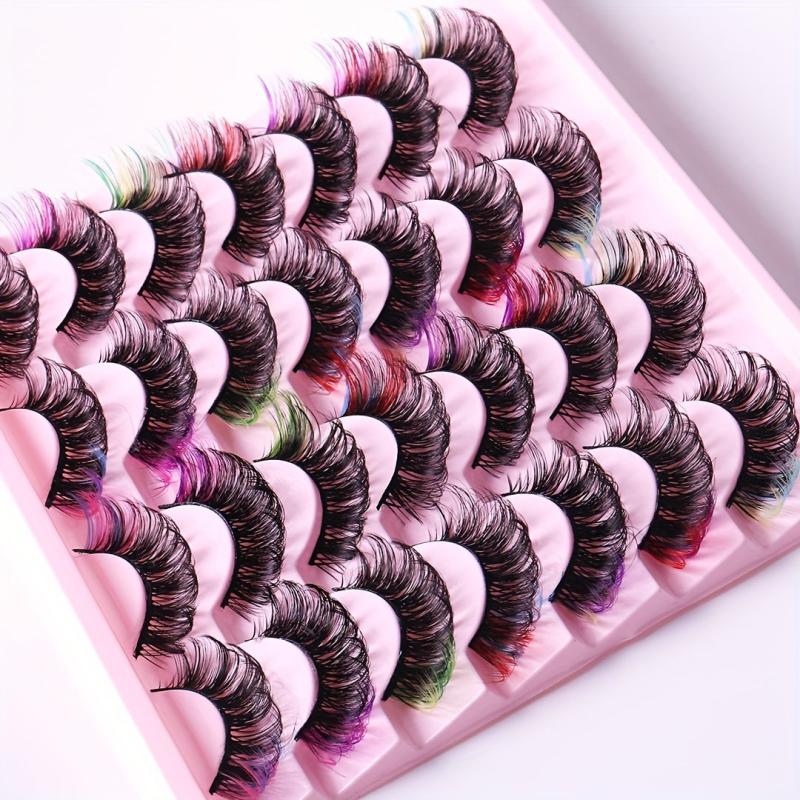 Colorful Layered Faux Mink False Eyelashes - 14 Pairs