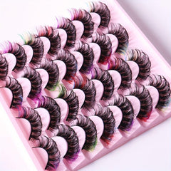 Colorful Layered Faux Mink False Eyelashes - 14 Pairs