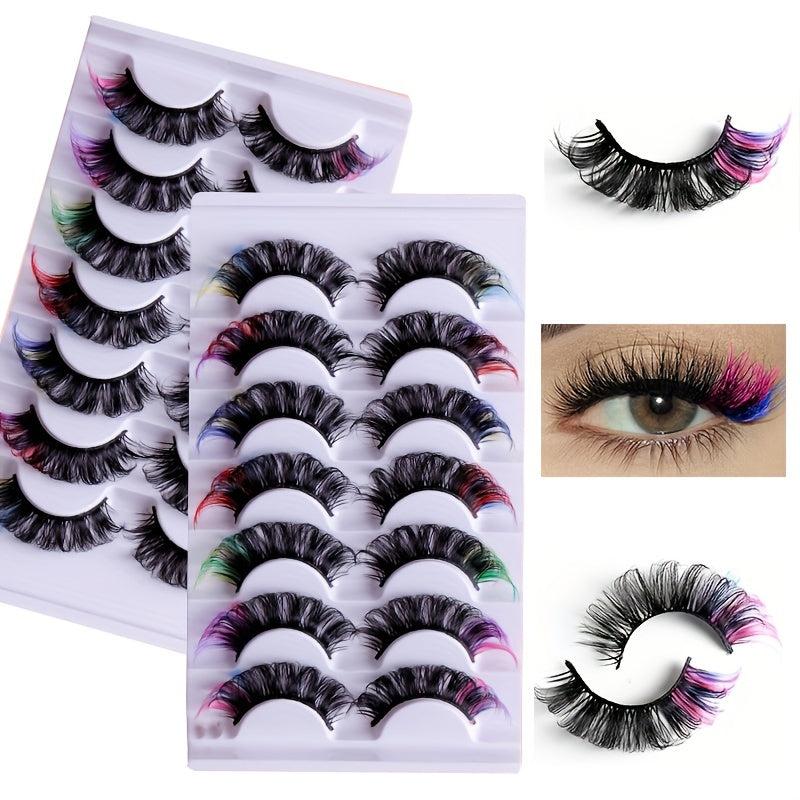 7 Pairs Colored False Eyelashes Thick Curling D Curling Eye Lashes
