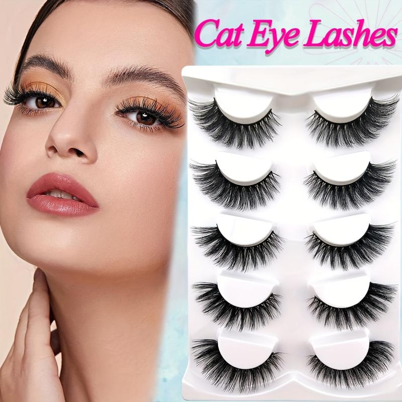 5 Pairs Fluffy Cat Eye Wispy Faux Mink Lashes
