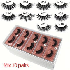 10 Pairs Soft & Thick 3D Mink Lashes Mix Style For Natural Fluffy Makeup