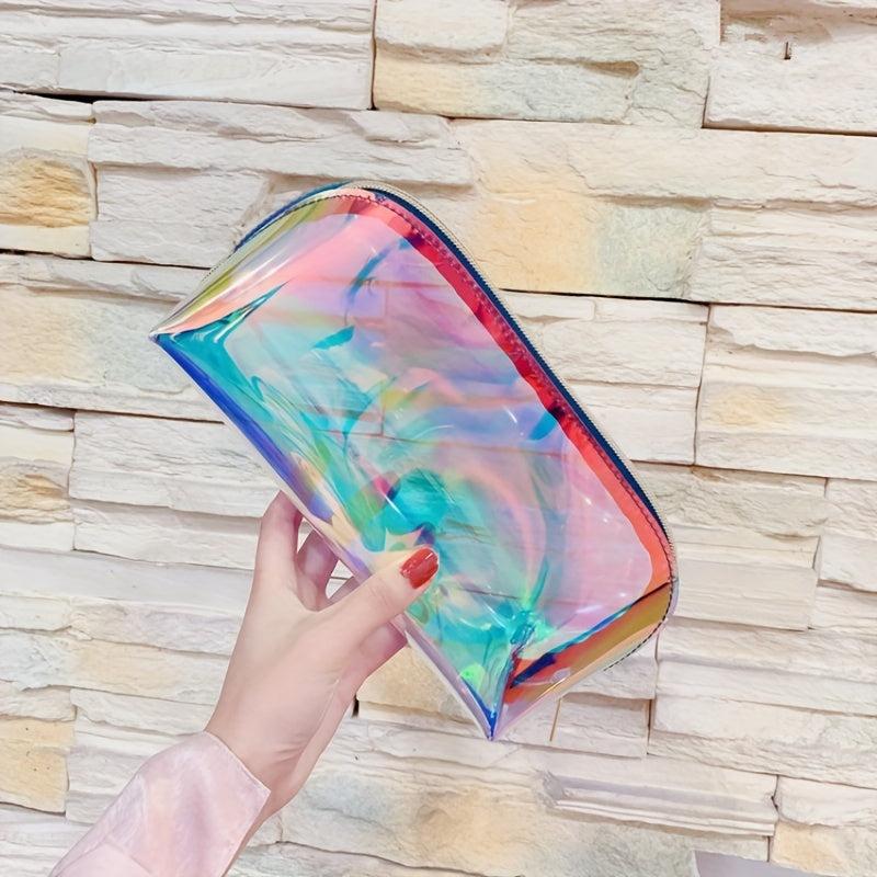 Waterproof Holographic Makeup Bag - Clear Zipper Pouch for Daily & Travel Use