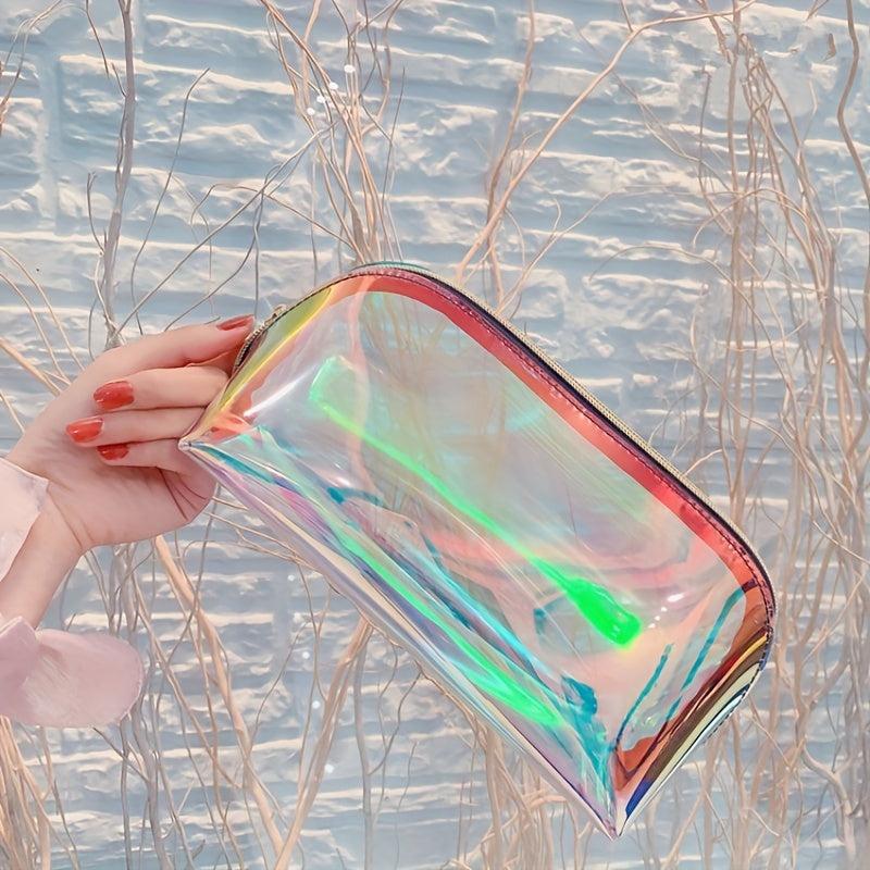 Waterproof Holographic Makeup Bag - Clear Zipper Pouch for Daily & Travel Use