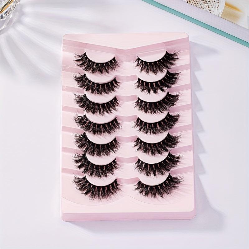 7 Pairs 5D Curl Fluffy Faux Eyelashes 15mm Wispy False Eyelash Extensions Pack