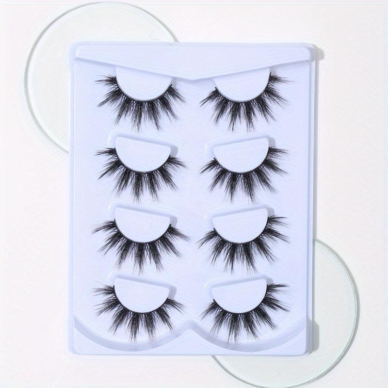 4 Pairs Thick Curly Manga Lashes Criss Cross Band Long False Eyelashes