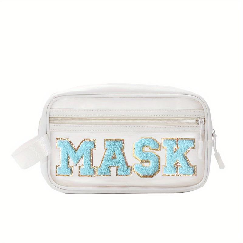 Chenille Letter Patch Clear Makeup Bag Toiletry Pouch for Women