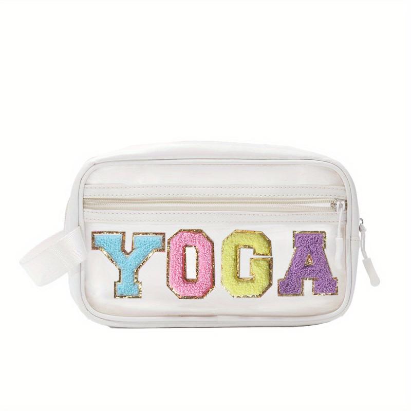 Chenille Letter Patch Clear Makeup Bag Toiletry Pouch for Women