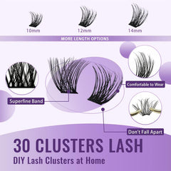 DIY Eyelashes Cluster 30pcs Easy Applying At Home C Curl False Lashes 10 12 14mm
