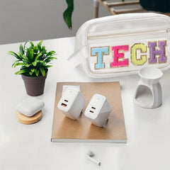 Preppy Chenille Letter Patch Clear Makeup Bag for Travel School Office