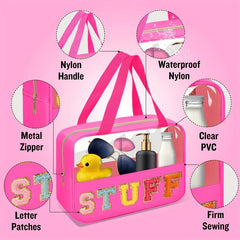 2 Chenille Letter Patches Clear Makeup Bag Waterproof Tote Bag