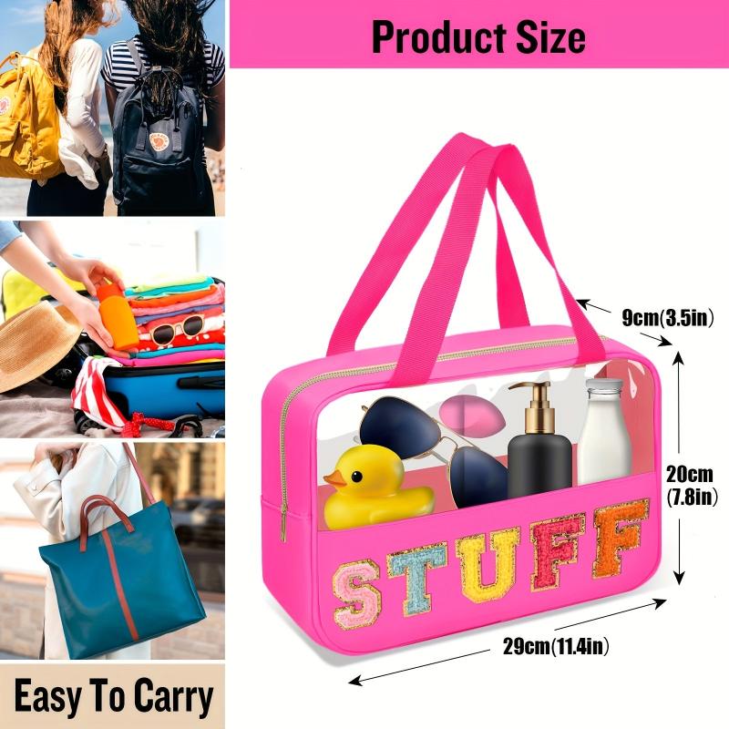 2 Chenille Letter Patches Clear Makeup Bag Waterproof Tote Bag