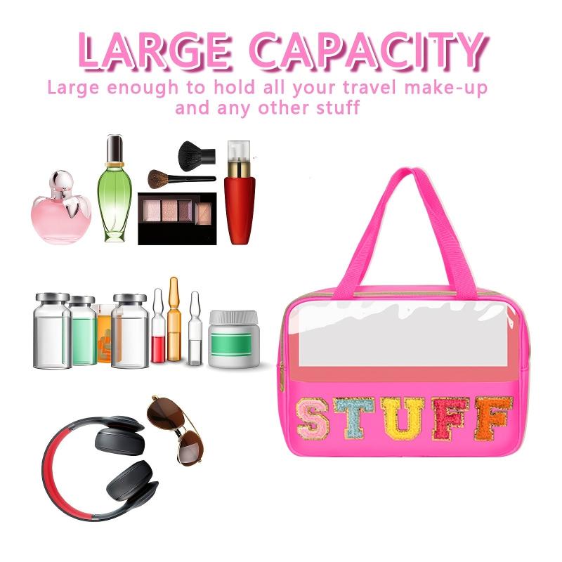 2 Chenille Letter Patches Clear Makeup Bag Waterproof Tote Bag