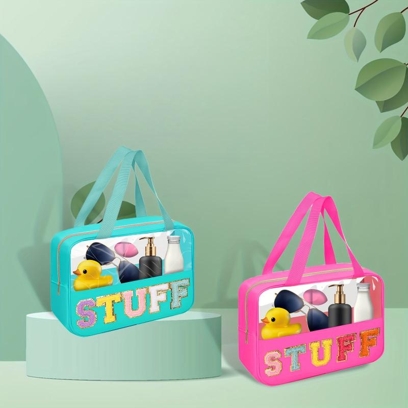 2 Chenille Letter Patches Clear Makeup Bag Waterproof Tote Bag