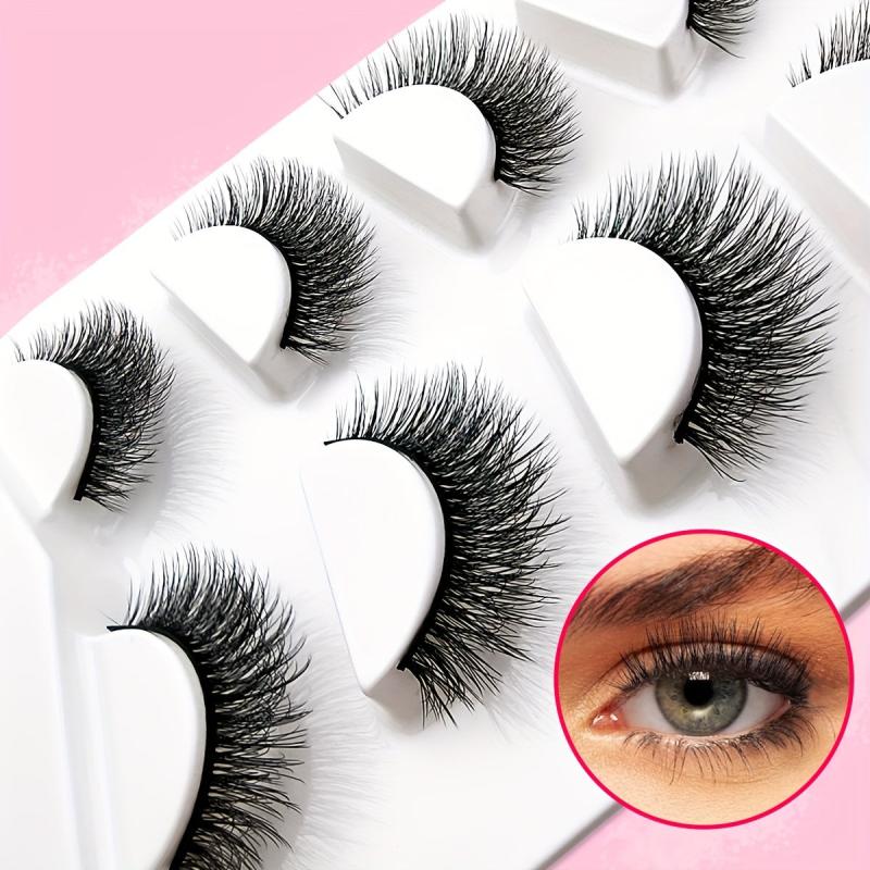 5 Pairs Short Wispy Faux Mink Fluffy Lashes 15mm Natural Look
