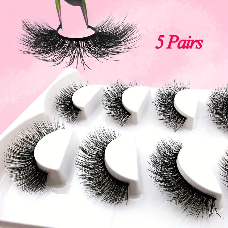 5 Pairs Short Wispy Faux Mink Fluffy Lashes 15mm Natural Look