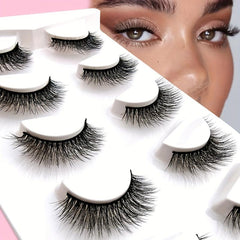 5 Pairs Short Wispy Faux Mink Fluffy Lashes 15mm Natural Look