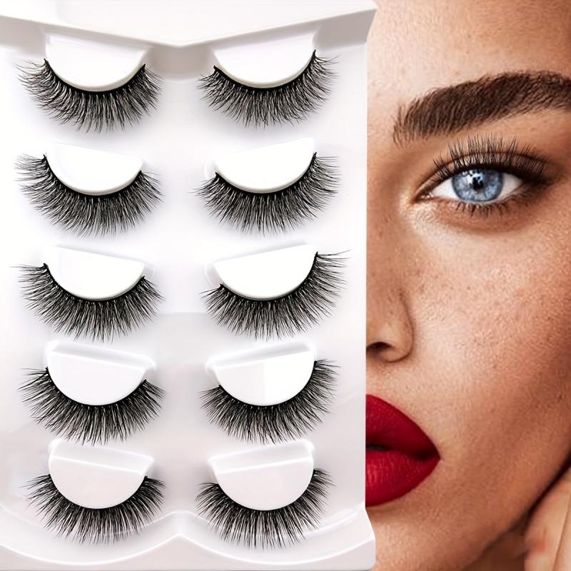 5 Pairs Short Wispy Faux Mink Fluffy Lashes 15mm Natural Look