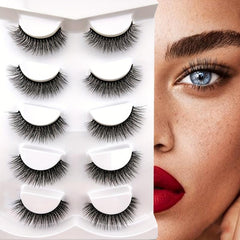 5 Pairs Short Wispy Faux Mink Fluffy Lashes 15mm Natural Look