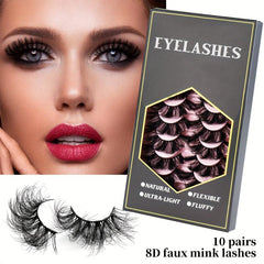 Faux Mink False Eyelashes Fluffy Thick Curling Lashes 10 Pairs
