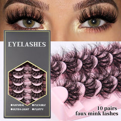 Faux Mink False Eyelashes Fluffy Thick Curling Lashes 10 Pairs