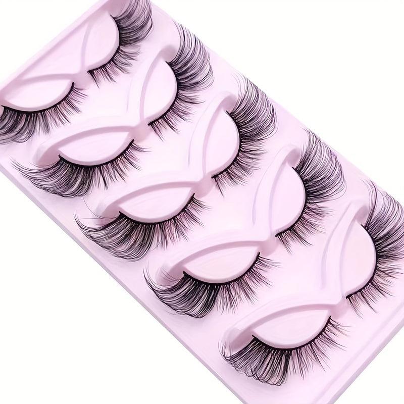 5 Pairs 6D Fluffy Wispy Faux Mink Eyelashes Dramatic Cat Eye Fox Effect Lashes