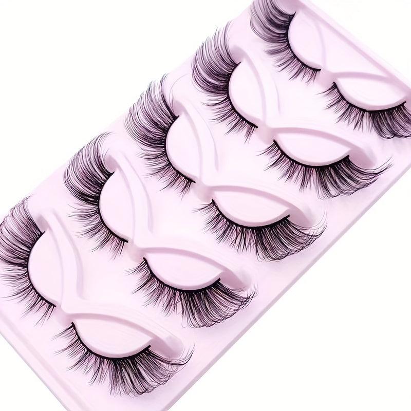 5 Pairs 6D Fluffy Wispy Faux Mink Eyelashes Dramatic Cat Eye Fox Effect Lashes