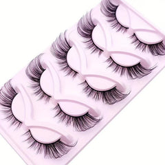 5 Pairs 6D Fluffy Wispy Faux Mink Eyelashes Dramatic Cat Eye Fox Effect Lashes