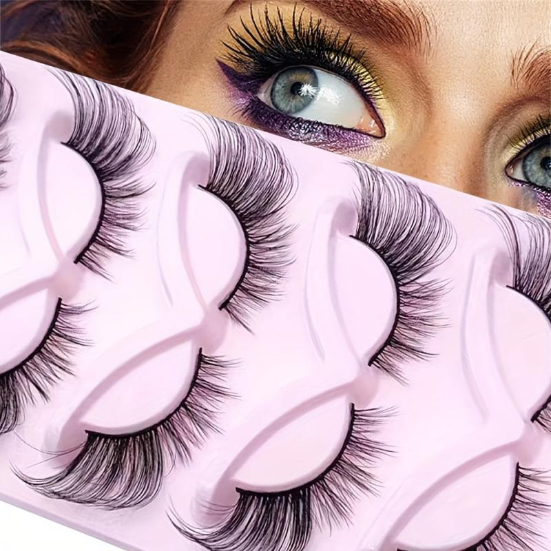 5 Pairs 6D Fluffy Wispy Faux Mink Eyelashes Dramatic Cat Eye Fox Effect Lashes