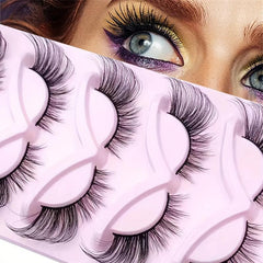 5 Pairs 6D Fluffy Wispy Faux Mink Eyelashes Dramatic Cat Eye Fox Effect Lashes