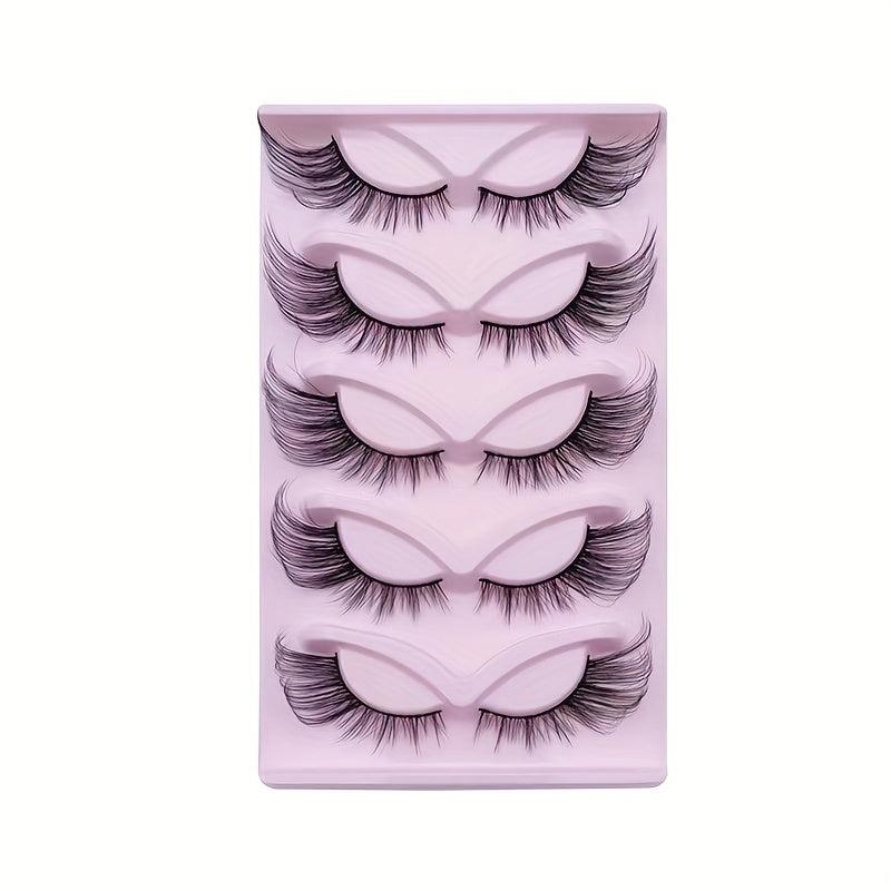 5 Pairs 6D Fluffy Wispy Faux Mink Eyelashes Dramatic Cat Eye Fox Effect Lashes