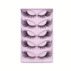 5 Pairs 6D Fluffy Wispy Faux Mink Eyelashes Dramatic Cat Eye Fox Effect Lashes
