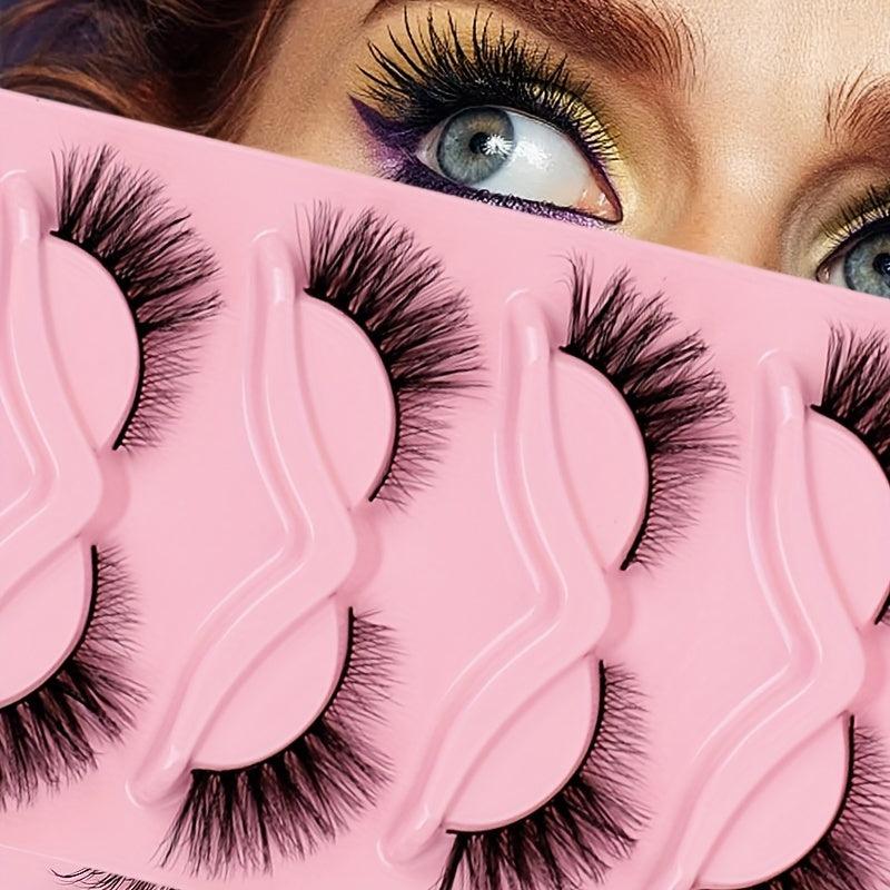 5 Pairs Fox Eye False Eyelashes 3D Winged End Eye Elongated Eyelashes