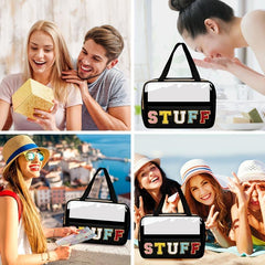 Preppy Makeup Bag With Chenille Letter Patches Large Travel Cosmetic Bag
