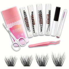DIY Eyelash Extension Kit 96 Pcs 3D False Lashes Cluster Glue Tweezers Scissors