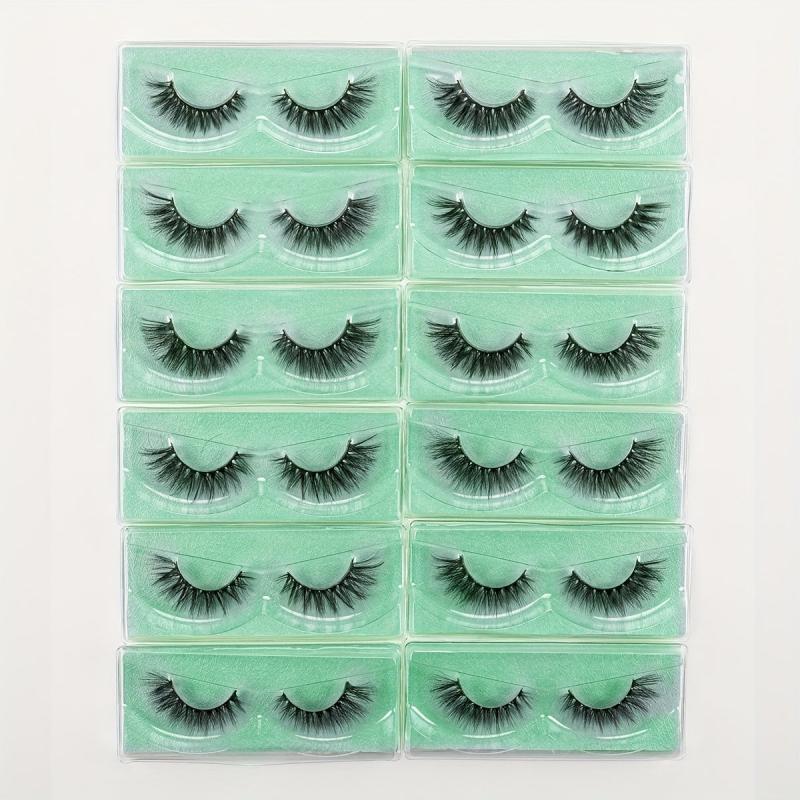 12 Pairs Thick Fluffy Wispy False Eyelashes 15mm Cluster Cross Curling Lashes