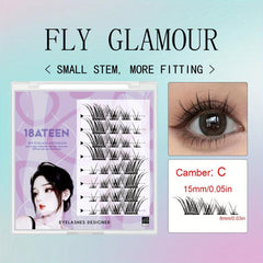 6 Pcs 16mm Wispy C Curl Lash Clusters for DIY Cat Eye Lash Extension