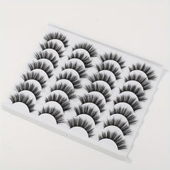 14 Pairs Fluffy False Eyelashes Natural Look Faux Mink Lashes for Cat Eye Look