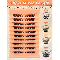 80 Clusters Eyelashes Fox Eye Sexy Lashes DIY Faux Mink False Eyelashes