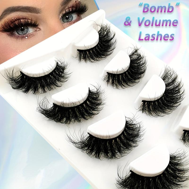 4 Pairs Fluffy Faux Mink Cat Eye Look False Lashes 20mm