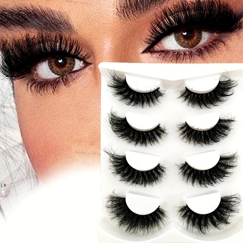 4 Pairs Fluffy Faux Mink Cat Eye Look False Lashes 20mm