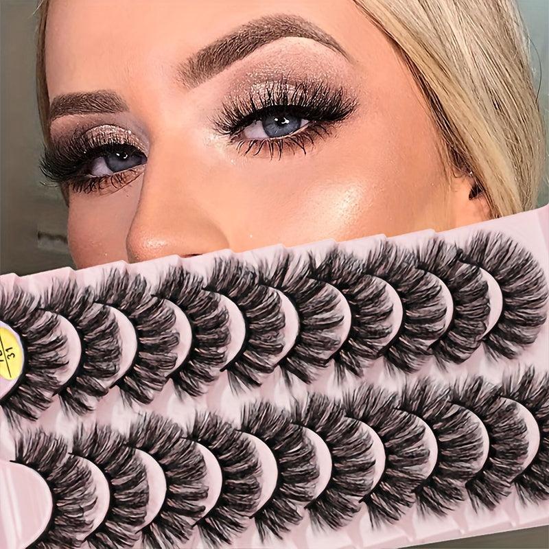 10 Pairs Natural Look Faux Mink Eyelashes 8D Volume Fluffy False Lashes