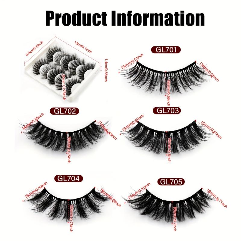 5 Pairs Cat Eye Lashes Fluffy Wispy 3D Dramatic Long Thick Curly False Eyelashes