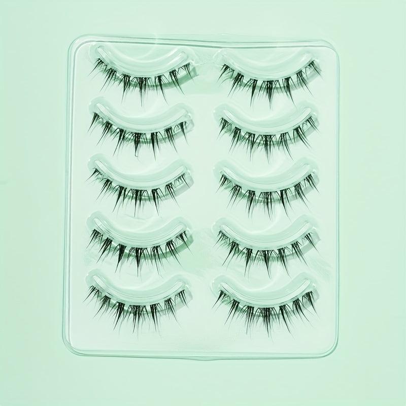 5 Pairs 12mm Spiky Manga Lashes Crisscross Clear Band False Eyelash